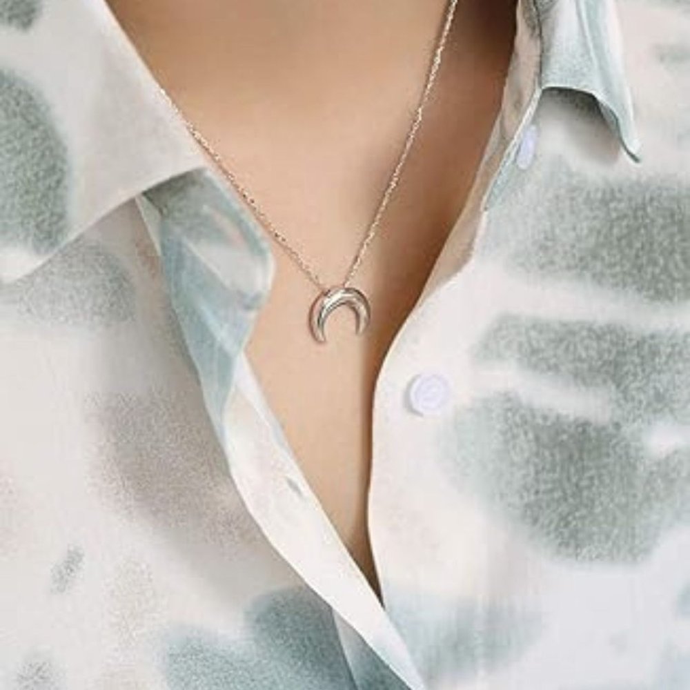 Moon Necklace for Women Girls 925 Sterling Silver Polished Crescent Half Moon